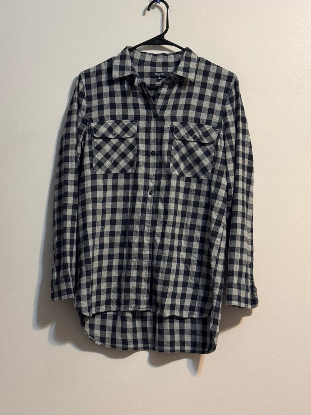 Madewell Plaid Flannel Button Down Shirt Navy Gray Women’s Small